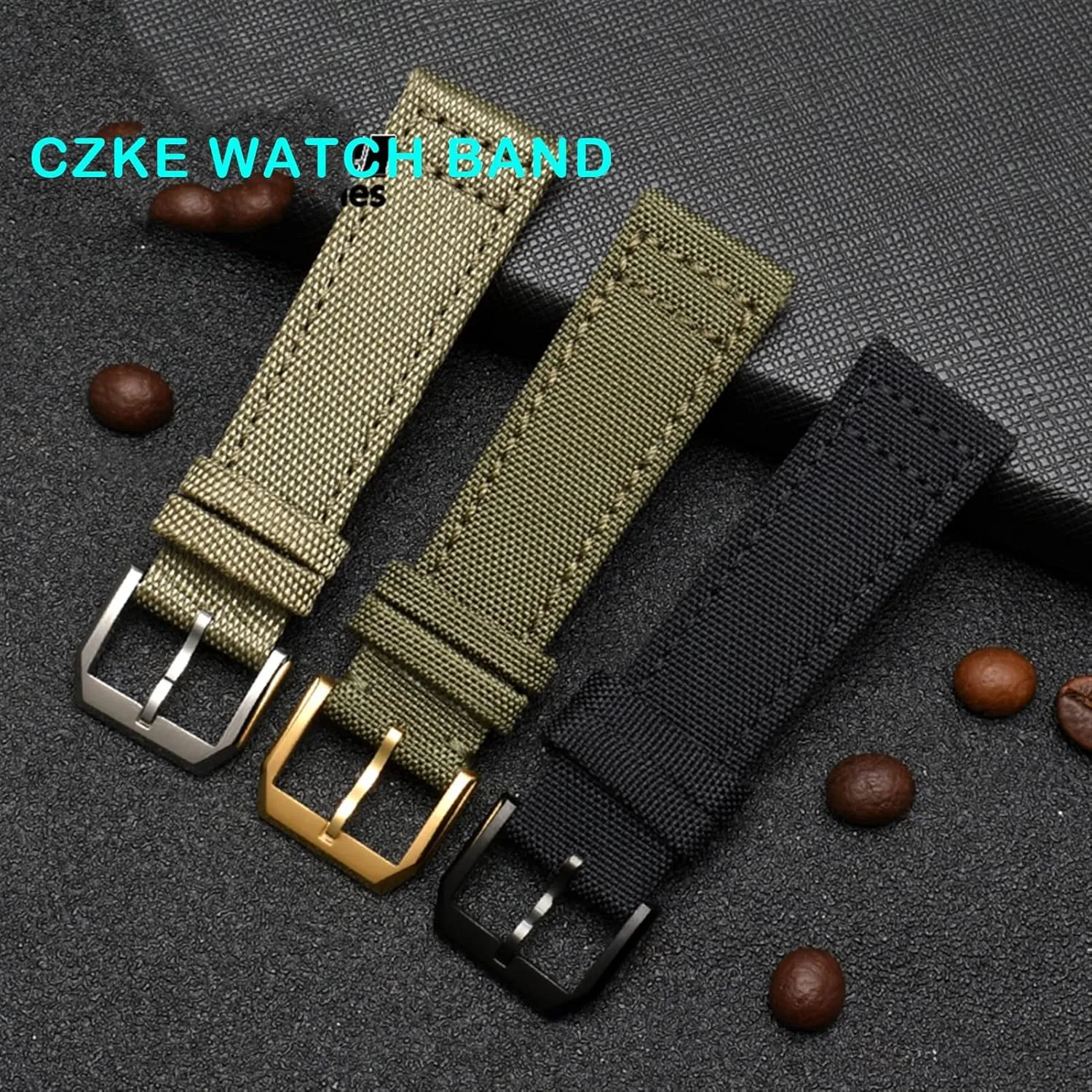 for IWC Pilot Spitfire Timezone TopGun Strap Green Black Belts Wristwatch Straps 20mm 21mm 22mm Nylon Canvas Fabric Watch Band (Color : Black pin Clasp, Size : 20mm)