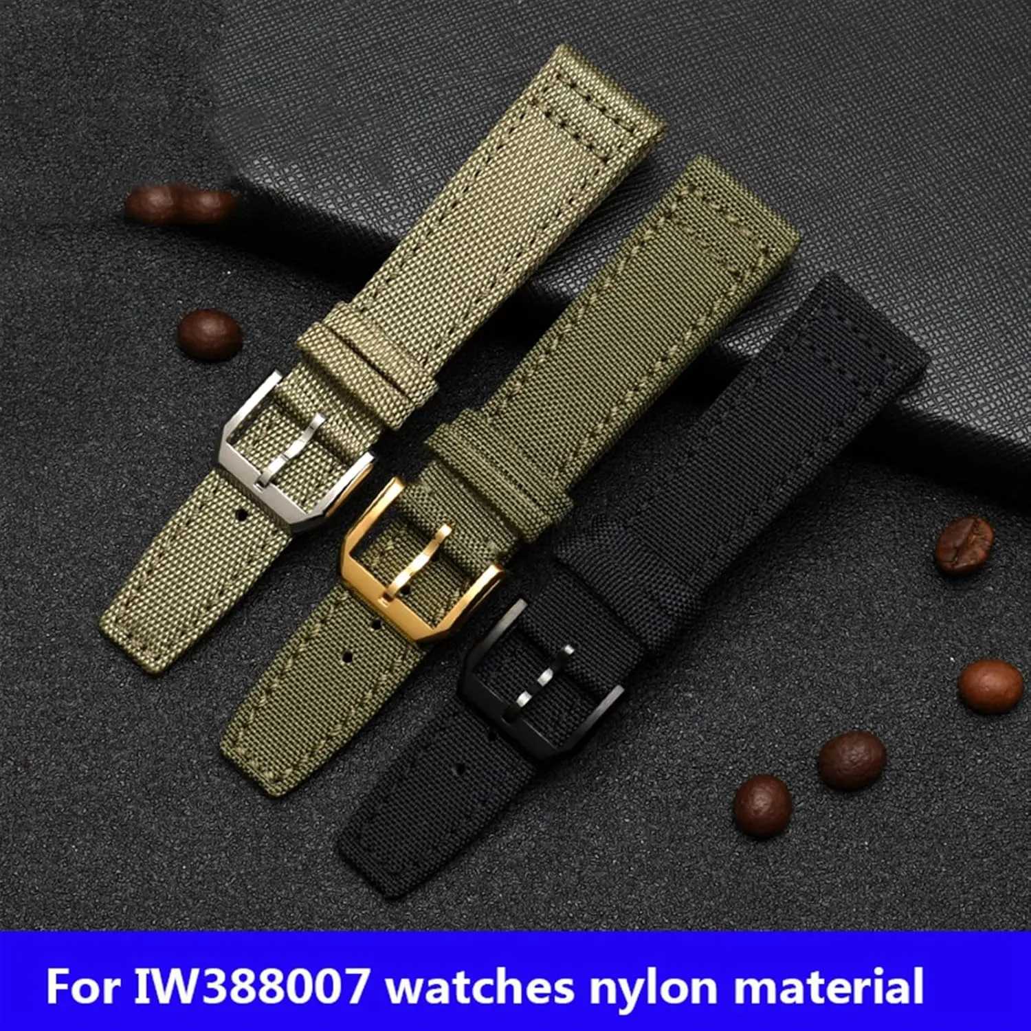For IWC Pilot Spitfire Timezone TopGun Strap Green Black Belts Wristwatch Straps 20mm 21mm 22mm Nylon Canvas Fabric Watch Band