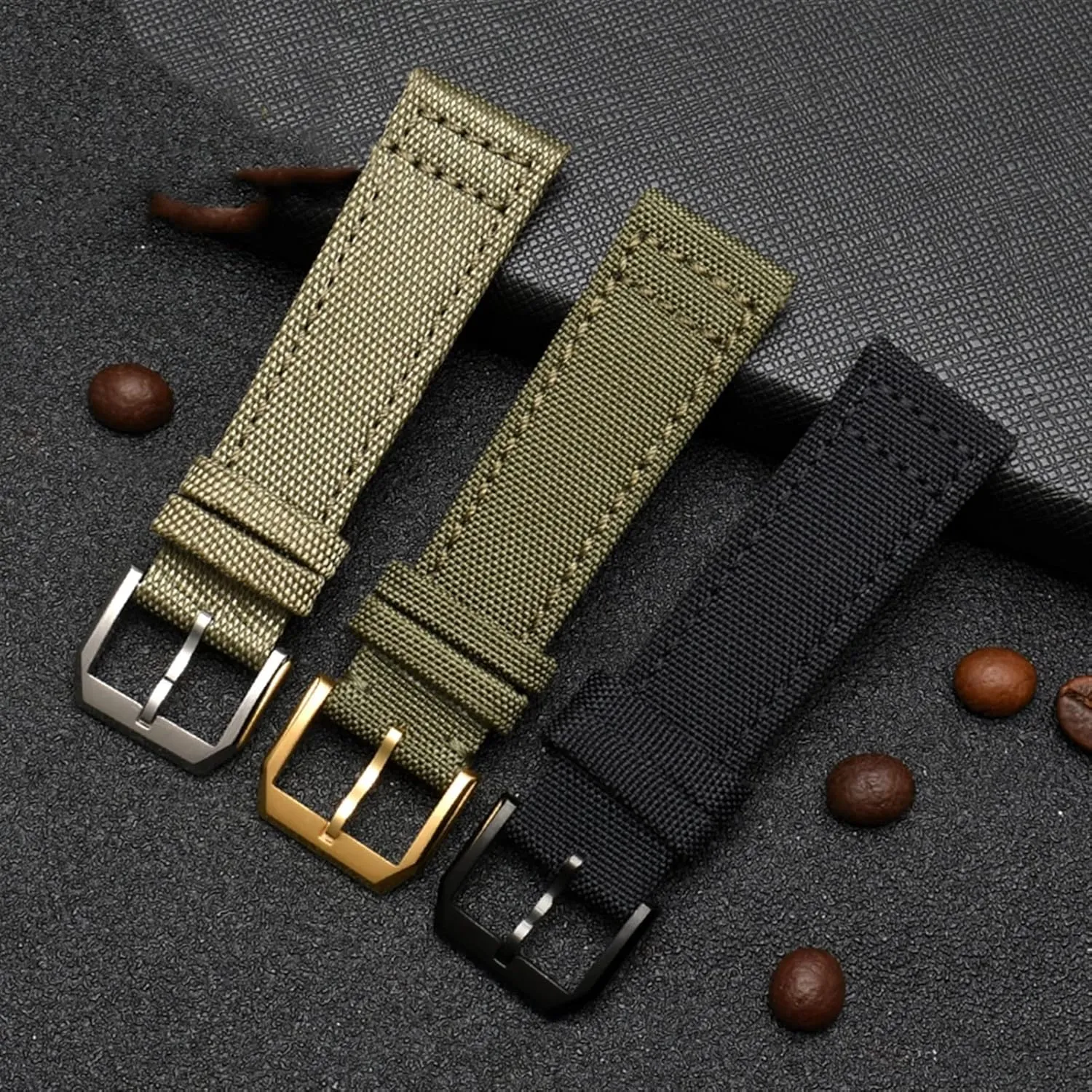 For IWC Pilot Spitfire Timezone TopGun Strap Green Black Belts Wristwatch Straps 20mm 21mm 22mm Nylon Canvas Fabric Watch Band