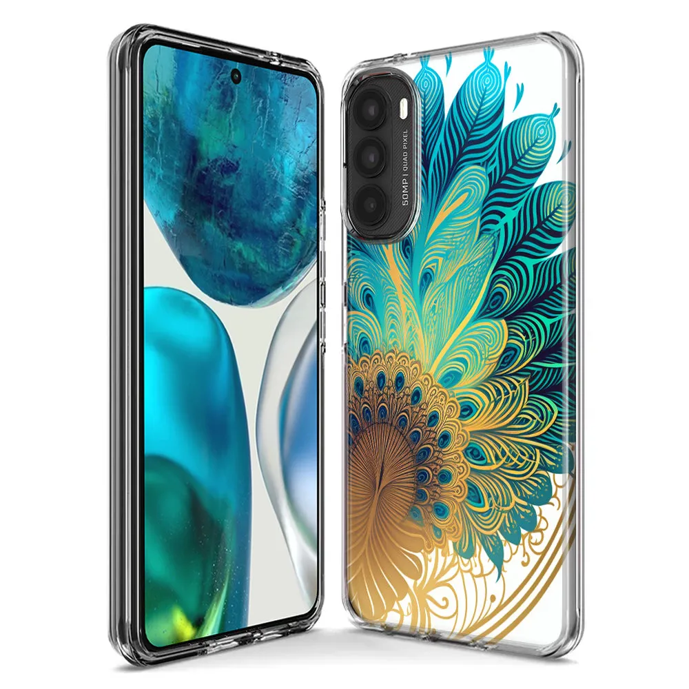 For Motorola Moto G Play 2021 Mandala Geometry Abstract Peacock Feather Pattern Design Hybrid Protective Phone Case Cover