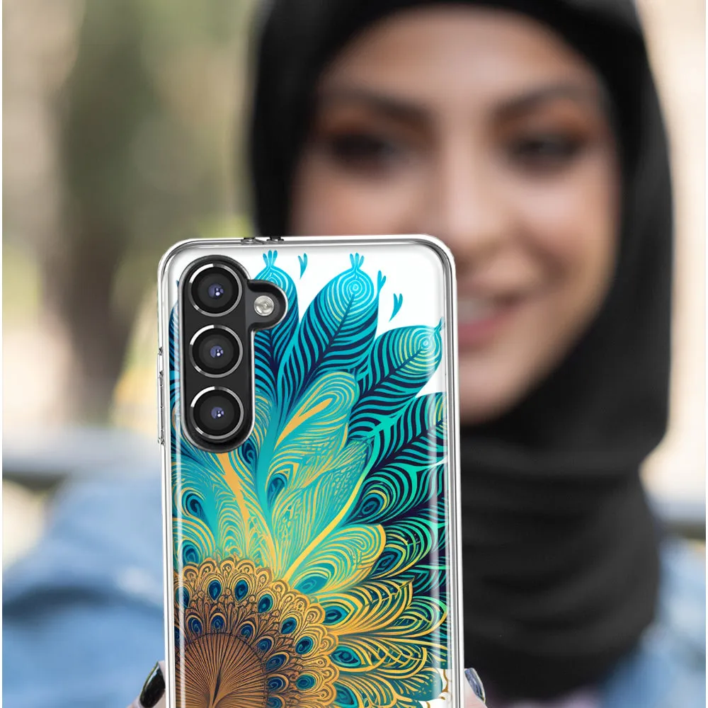 For Motorola Moto G Play 2021 Mandala Geometry Abstract Peacock Feather Pattern Design Hybrid Protective Phone Case Cover