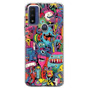 For Motorola Moto G Play 2023 Psychedelic Trippy Happy Aliens Characters Design Hybrid Protective Phone Case Cover