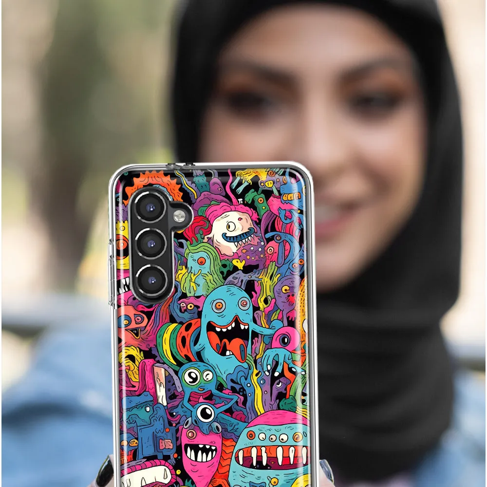 For Motorola Moto G Play 2023 Psychedelic Trippy Happy Aliens Characters Design Hybrid Protective Phone Case Cover