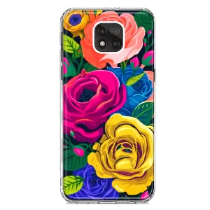 For Motorola Moto G Power 2021 Vintage Pastel Abstract Colorful Pink Yellow Blue Roses Double Layer Phone Case Cover