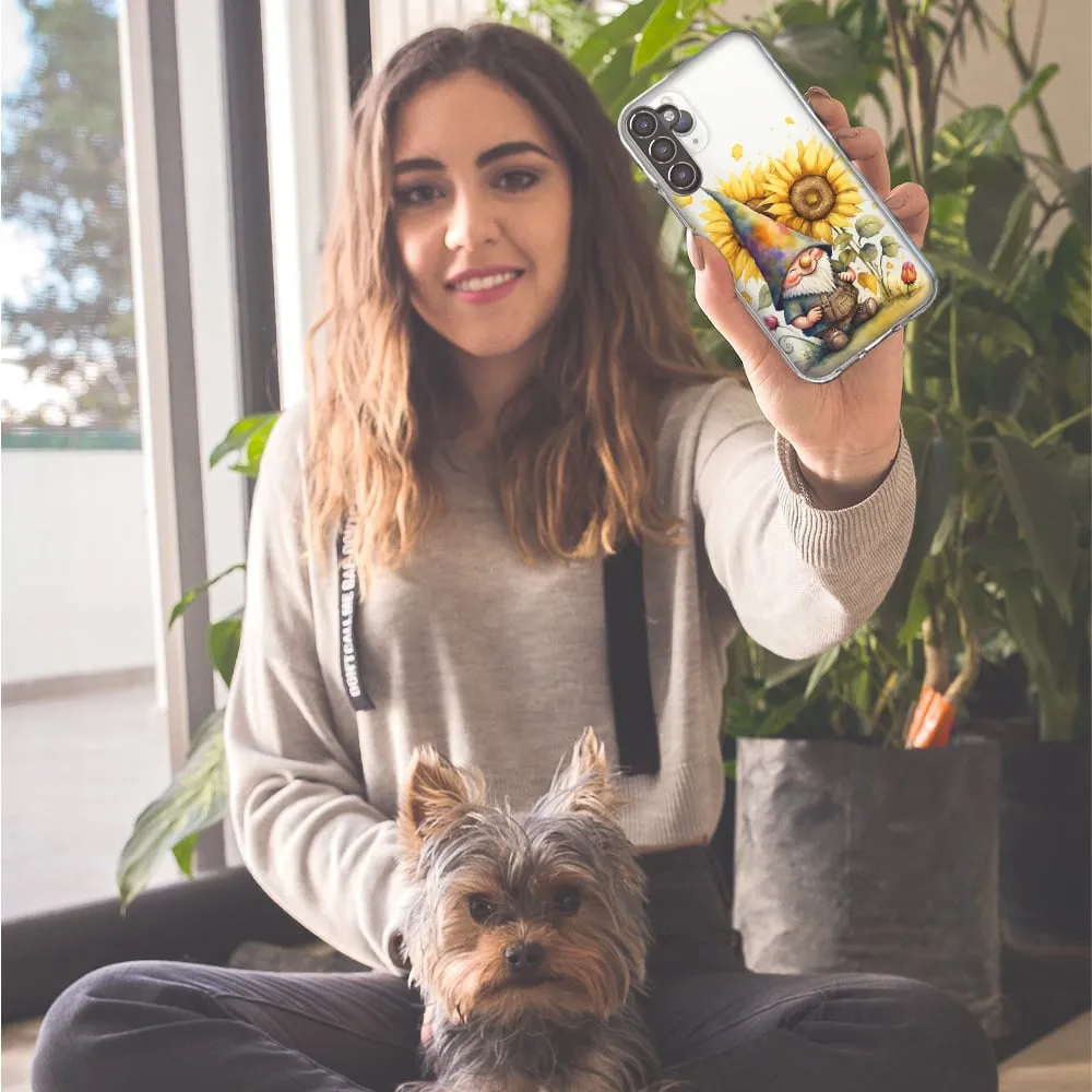 For Motorola Moto G Stylus 2021 Cute Gnome Sunflowers Clear Design Hybrid Protective Phone Case Cover