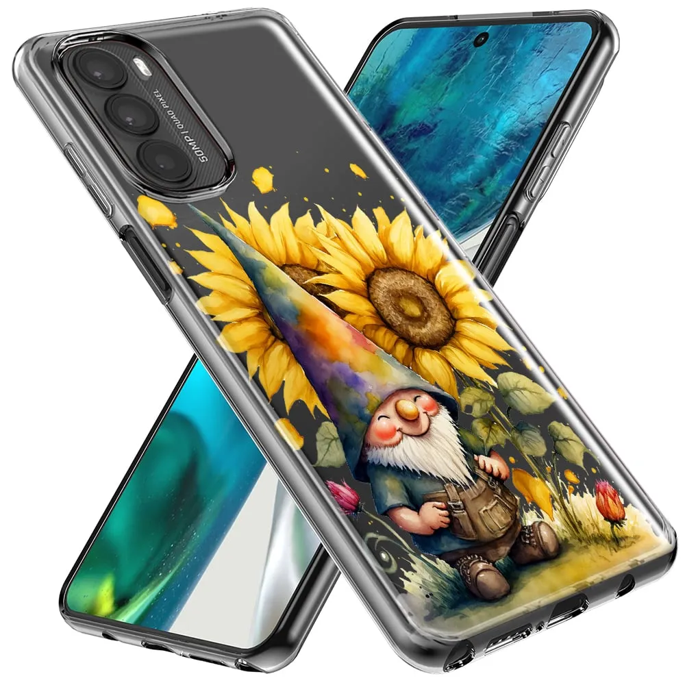 For Motorola Moto G Stylus 2021 Cute Gnome Sunflowers Clear Design Hybrid Protective Phone Case Cover