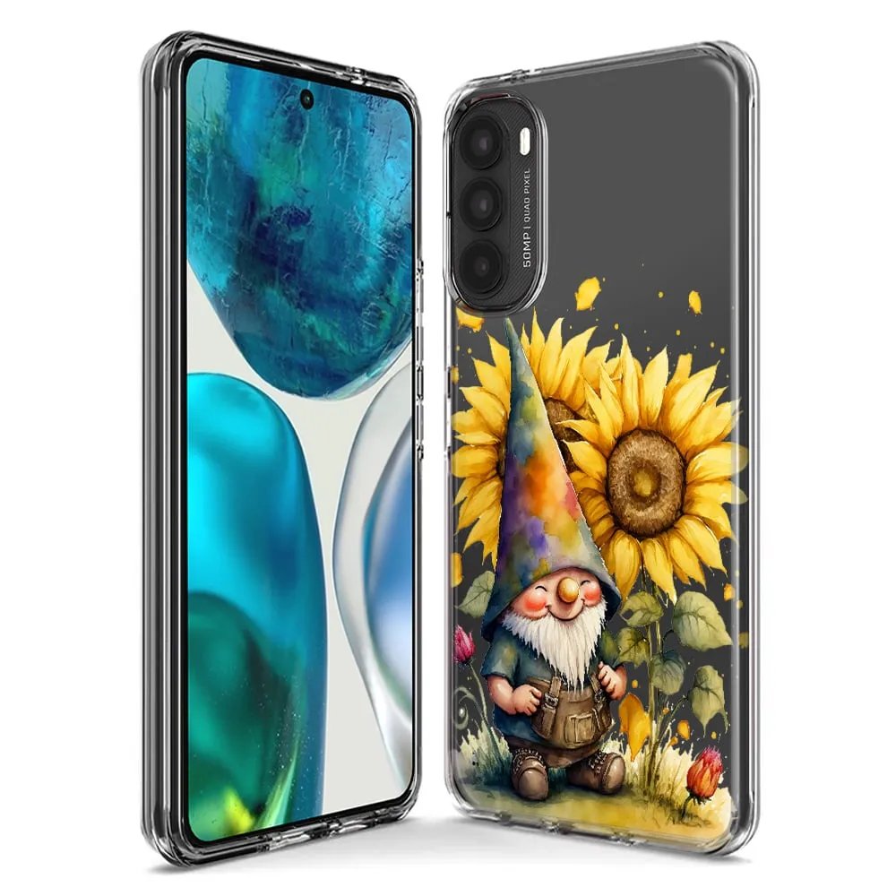For Motorola Moto G Stylus 2021 Cute Gnome Sunflowers Clear Design Hybrid Protective Phone Case Cover