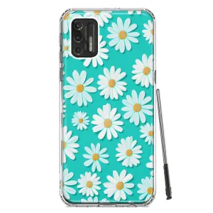 For Motorola Moto G Stylus 2021 Turquoise Teal White Daisies Cute Daisy Polka Dots Double Layer Phone Case Cover