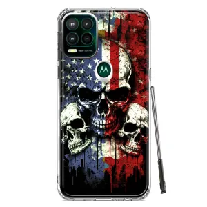 For Motorola Moto G Stylus 5G American USA Flag Skulls Blue Red Double Layer Phone Case Cover