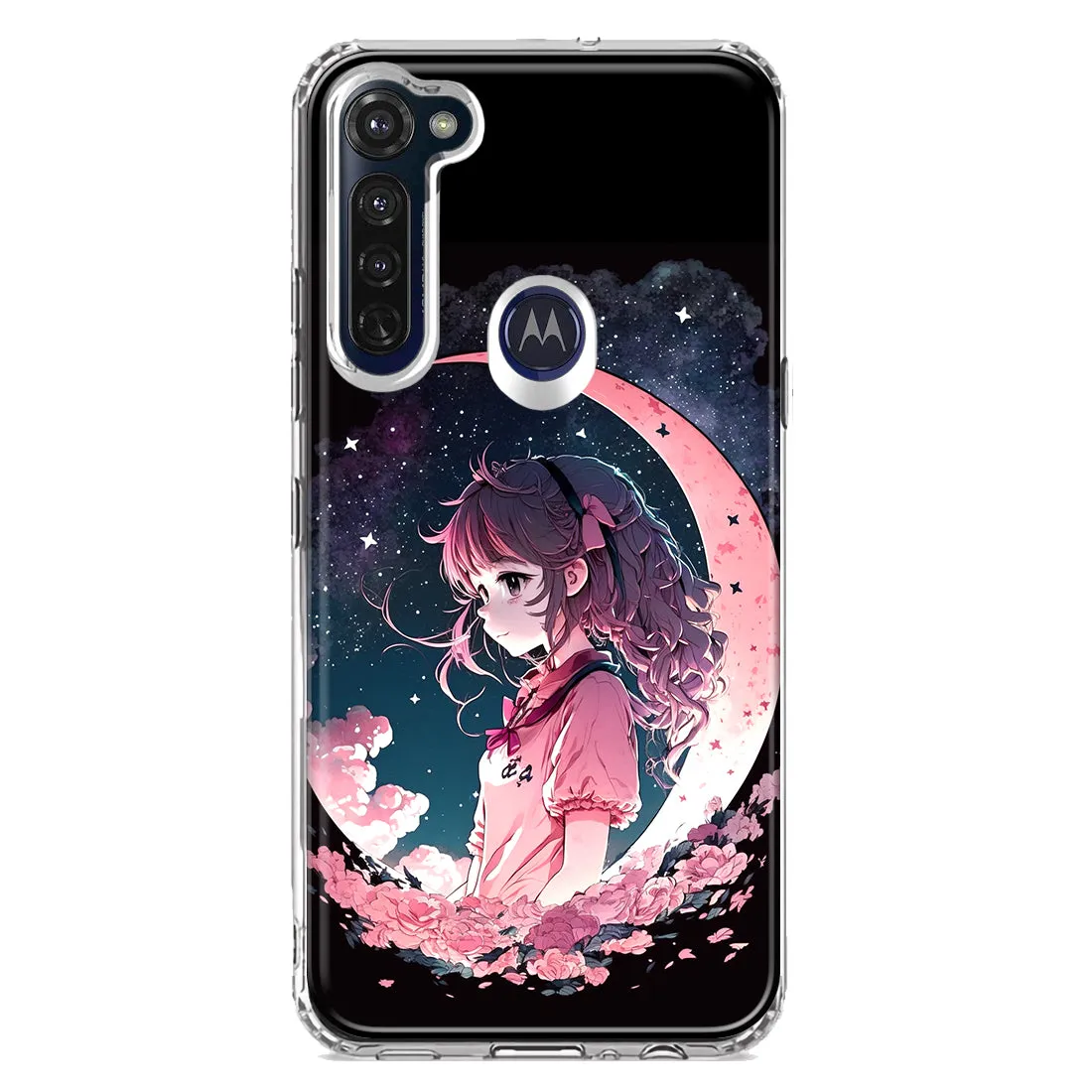 For Motorola Moto G Stylus Kawaii Manga Pink Cherry Blossom Dreaming Moon Girl Hybrid Protective Phone Case Cover