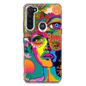 For Motorola Moto G Stylus Neon Rainbow Psychedelic Hippie One Eye Pop Art Hybrid Protective Phone Case Cover