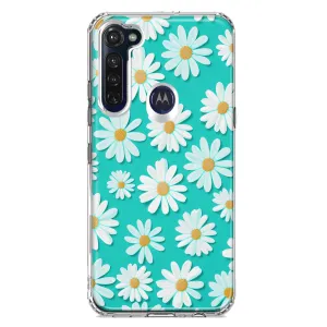 For Motorola Moto G Stylus Turquoise Teal White Daisies Cute Daisy Polka Dots Double Layer Phone Case Cover