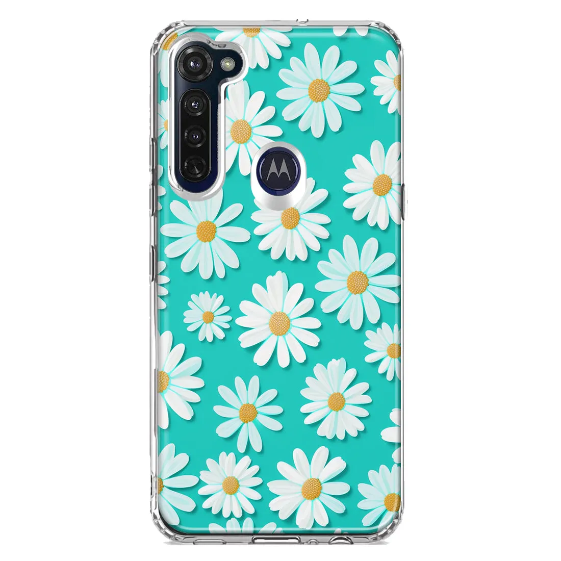 For Motorola Moto G Stylus Turquoise Teal White Daisies Cute Daisy Polka Dots Double Layer Phone Case Cover