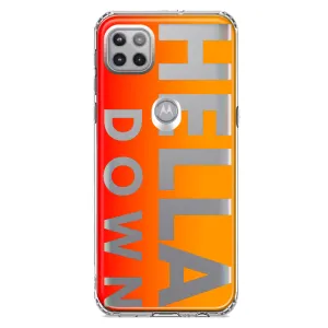 For Motorola One 5G Ace Orange Clear Funny Text Quote Hella Down Design Hybrid Protective Phone Case Cover