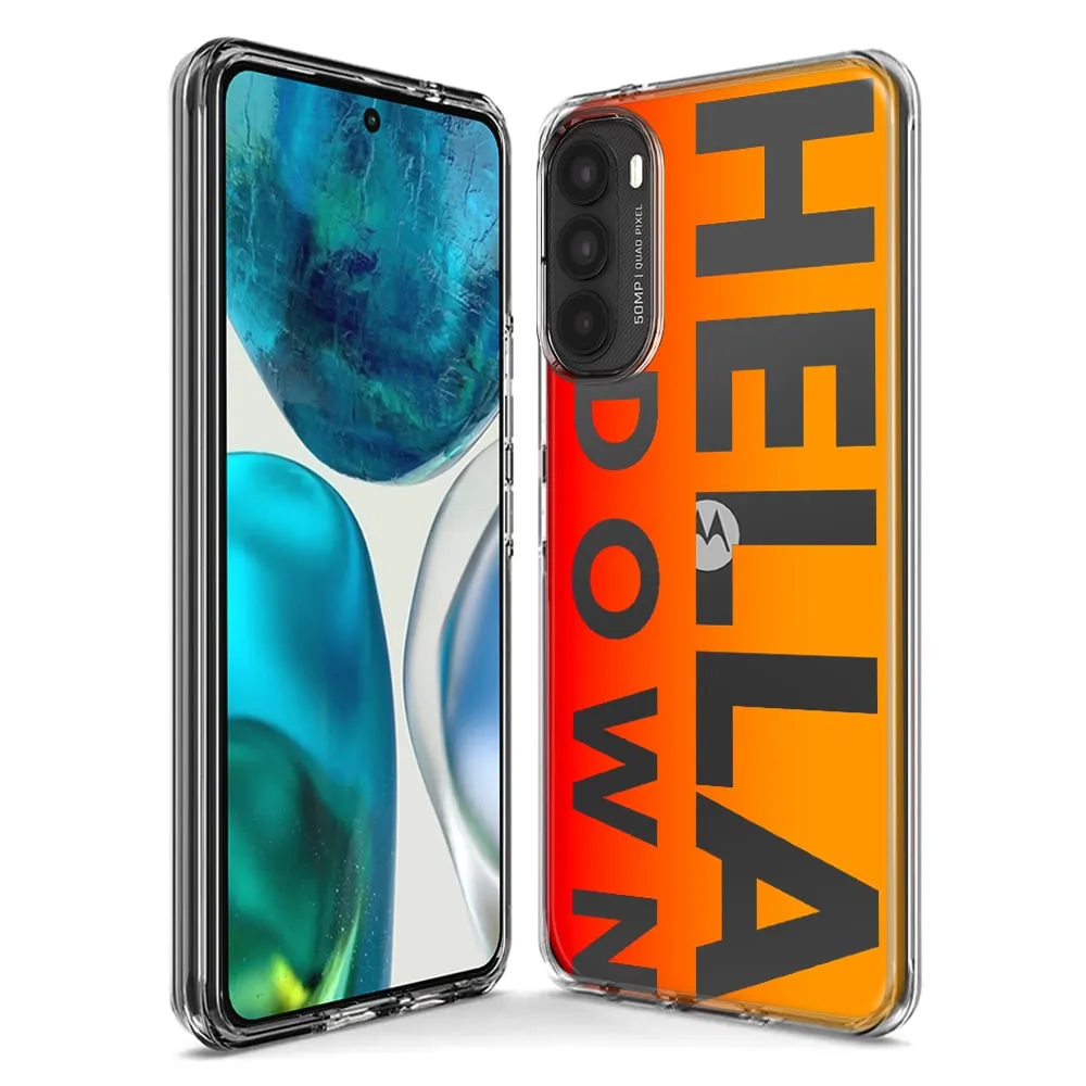 For Motorola One 5G Ace Orange Clear Funny Text Quote Hella Down Design Hybrid Protective Phone Case Cover