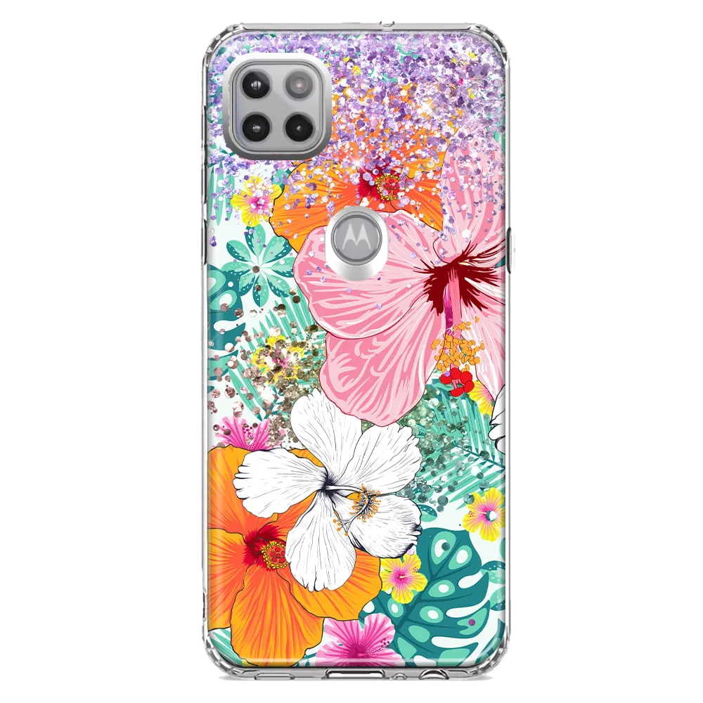 For Motorola One 5G Hawaiian Vibes Hibiscus Flowers Monstera Vacation Summer Design Hybrid Protective Phone Case Cover