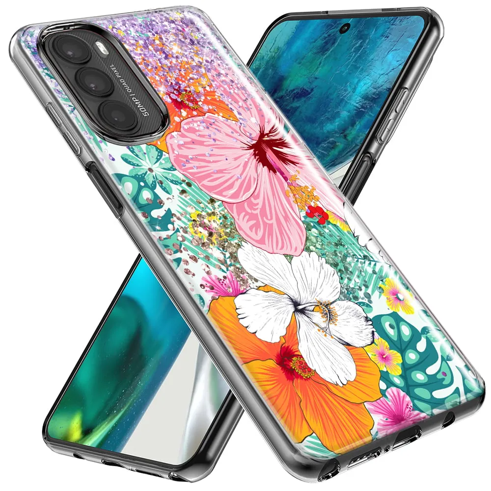 For Motorola One 5G Hawaiian Vibes Hibiscus Flowers Monstera Vacation Summer Design Hybrid Protective Phone Case Cover
