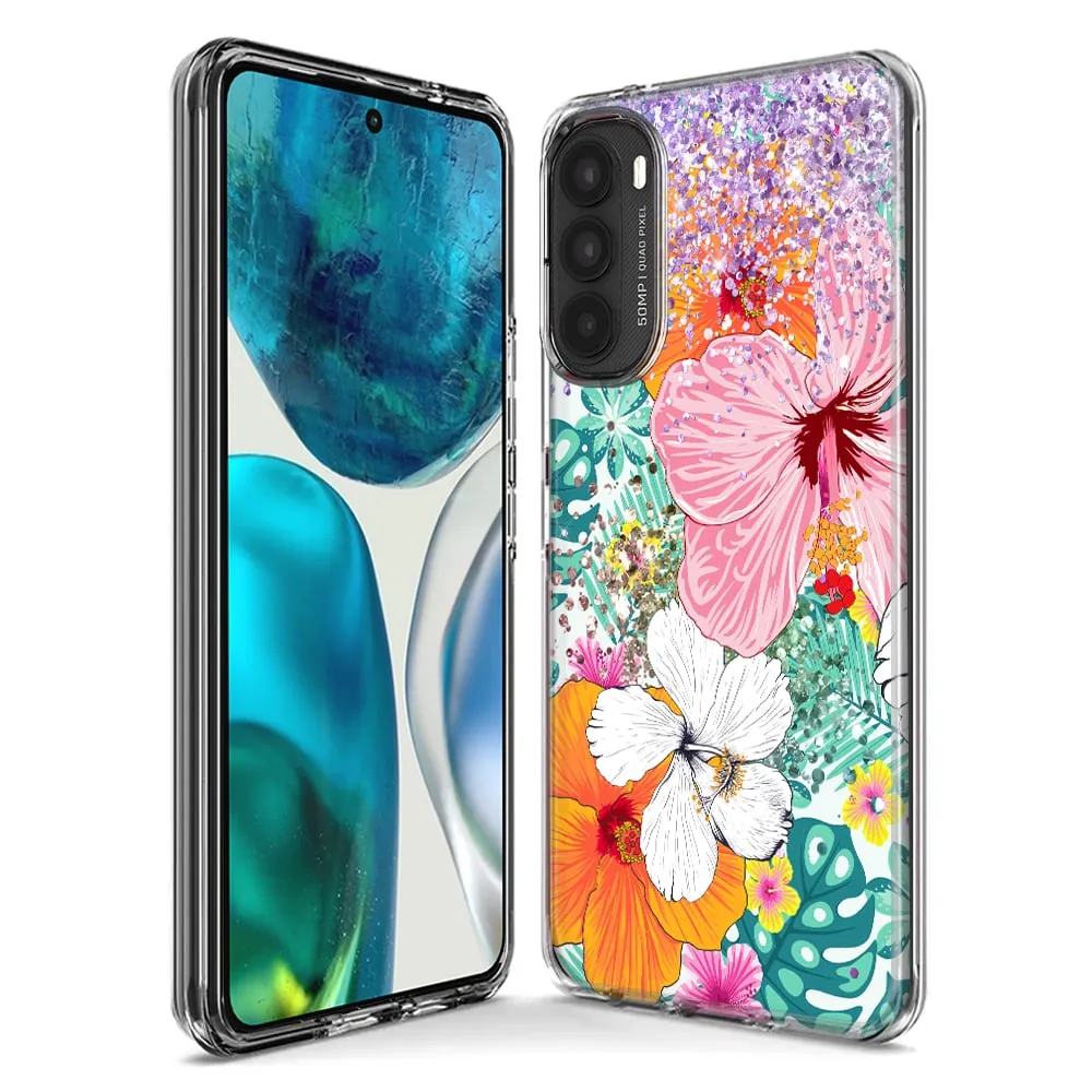 For Motorola One 5G Hawaiian Vibes Hibiscus Flowers Monstera Vacation Summer Design Hybrid Protective Phone Case Cover