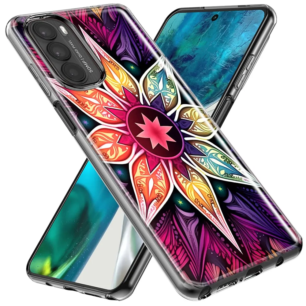 For Motorola One 5G Mandala Geometry Abstract Star Pattern Design Hybrid Protective Phone Case Cover