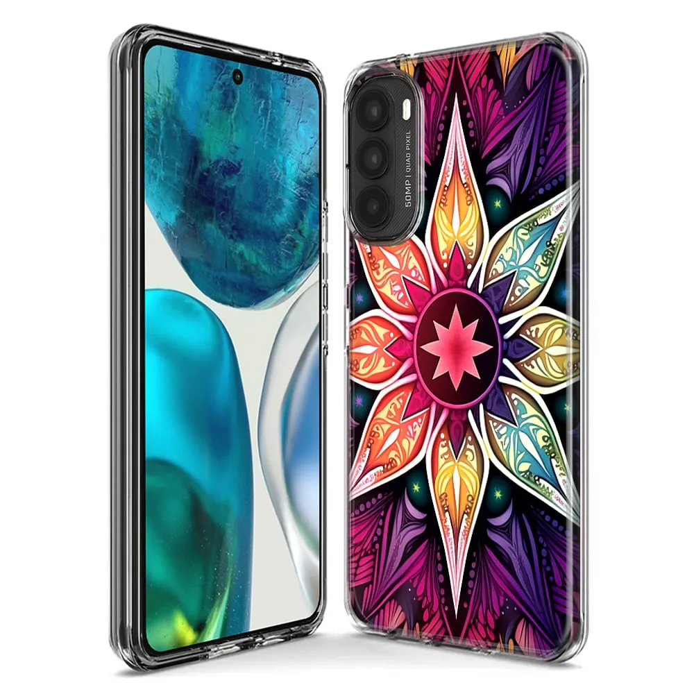 For Motorola One 5G Mandala Geometry Abstract Star Pattern Design Hybrid Protective Phone Case Cover
