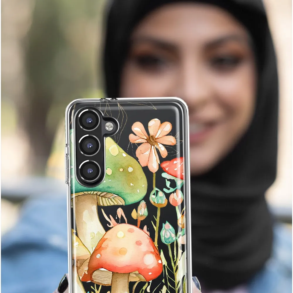 For Samsung Galaxy A01 Fairy Tale Watercolor Mushrooms Pastel Spring Flowers Floral Design Hybrid Protective Phone Case Cover