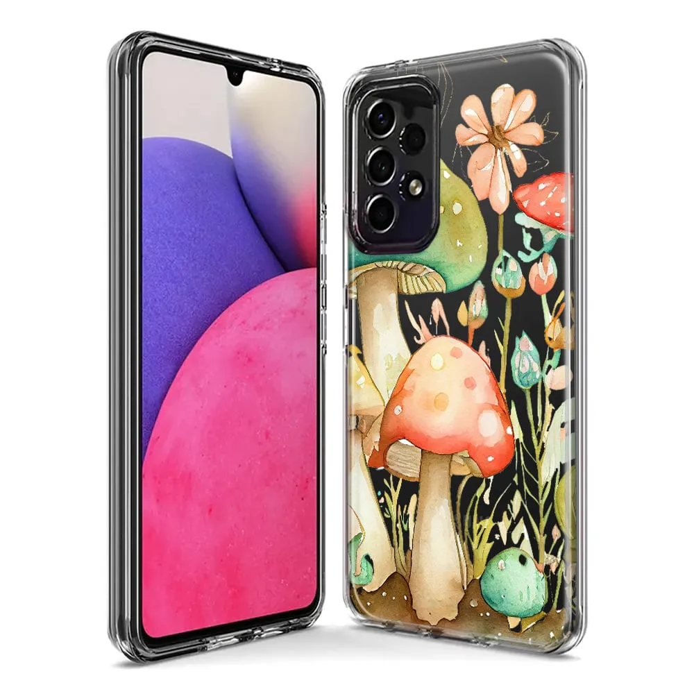 For Samsung Galaxy A01 Fairy Tale Watercolor Mushrooms Pastel Spring Flowers Floral Design Hybrid Protective Phone Case Cover