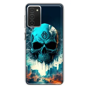 For Samsung Galaxy A03S Blue Apocalypse Cyberpunk Skull Feather Double Layer Phone Case Cover