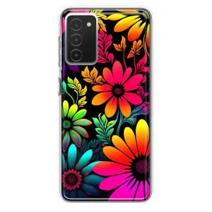 For Samsung Galaxy A03S Neon Rainbow Glow Colorful Abstract Flowers Floral Hybrid Protective Phone Case Cover