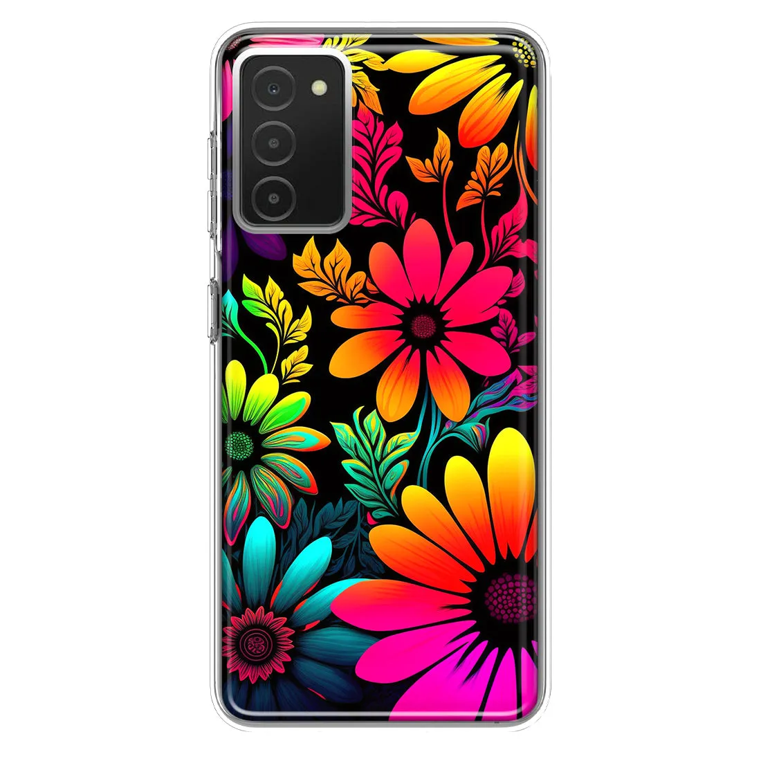 For Samsung Galaxy A03S Neon Rainbow Glow Colorful Abstract Flowers Floral Hybrid Protective Phone Case Cover