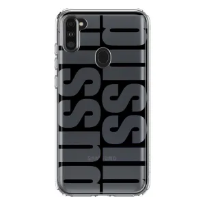 For Samsung Galaxy A11 Black Clear Funny Text Quote Bussin Design Hybrid Protective Phone Case Cover