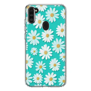 For Samsung Galaxy A11 Turquoise Teal White Daisies Cute Daisy Polka Dots Double Layer Phone Case Cover