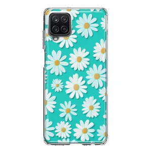 For Samsung Galaxy A12 Turquoise Teal White Daisies Cute Daisy Polka Dots Double Layer Phone Case Cover