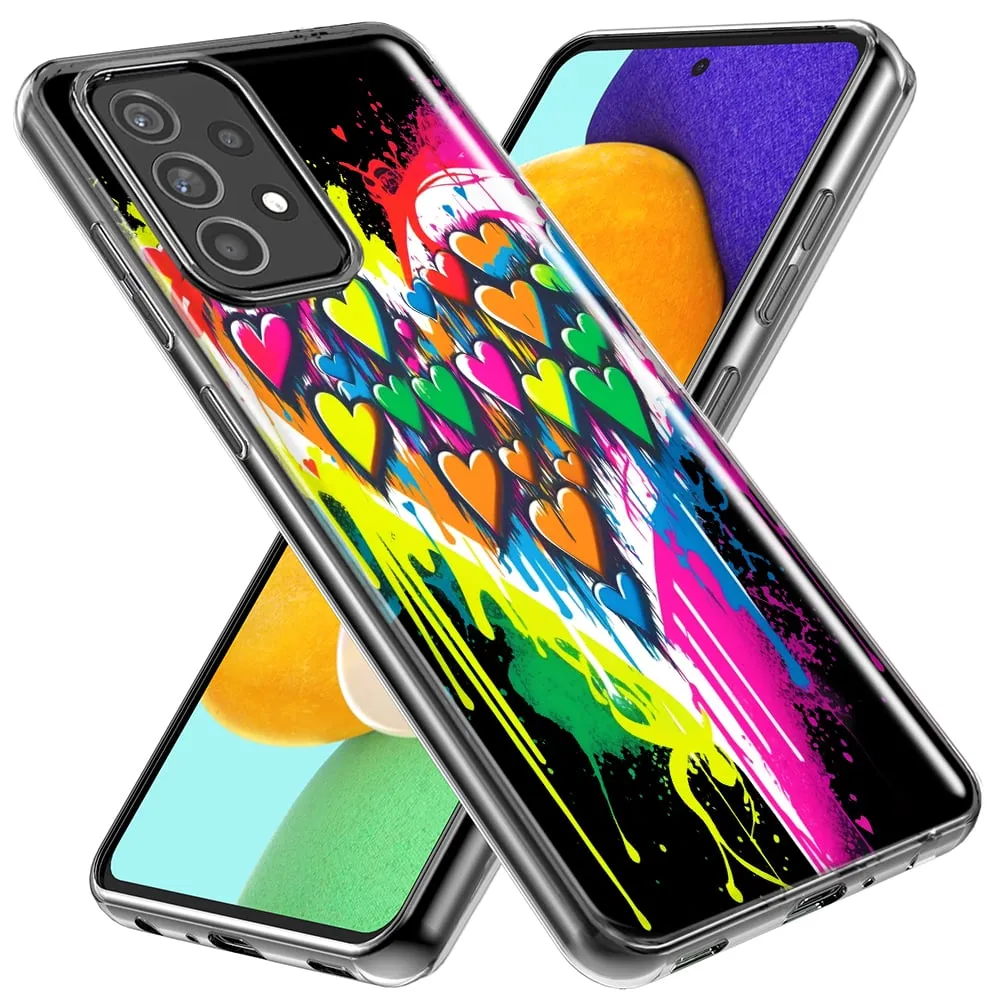 For Samsung Galaxy A13 Colorful Rainbow Hearts Love Graffiti Painting Design Hybrid Protective Phone Case Cover