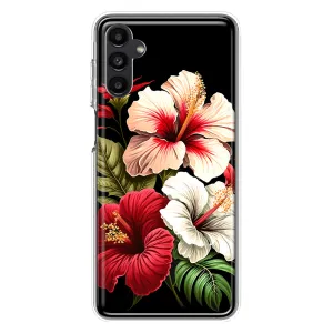 For Samsung Galaxy A13 Pink Red Hibiscus Wild Flowers Floral Hybrid Protective Phone Case Cover