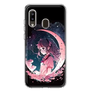 For Samsung Galaxy A20 Kawaii Manga Pink Cherry Blossom Dreaming Moon Girl Hybrid Protective Phone Case Cover