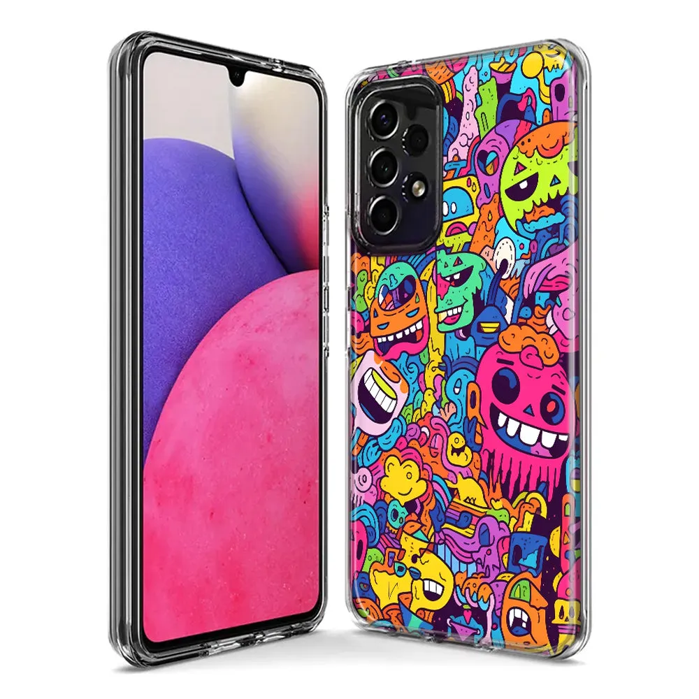 For Samsung Galaxy A20 Psychedelic Trippy Happy Characters Pop Art Design Hybrid Protective Phone Case Cover
