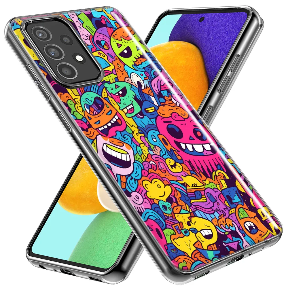 For Samsung Galaxy A20 Psychedelic Trippy Happy Characters Pop Art Design Hybrid Protective Phone Case Cover
