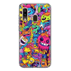 For Samsung Galaxy A20 Psychedelic Trippy Happy Characters Pop Art Design Hybrid Protective Phone Case Cover