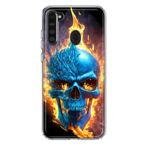For Samsung Galaxy A21 Blue Flaming Skull Burning Fire Double Layer Phone Case Cover