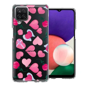 For Samsung Galaxy A22 5G Pretty Valentines Day Hearts Chocolate Candy Angel Flowers Double Layer Phone Case Cover