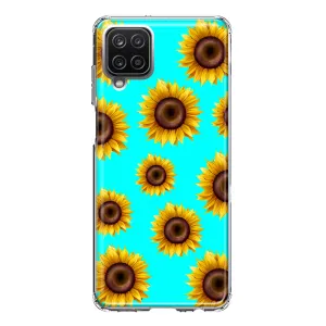 For Samsung Galaxy A22 5G Yellow Sunflowers Polkadot on Turquoise Teal Double Layer Phone Case Cover