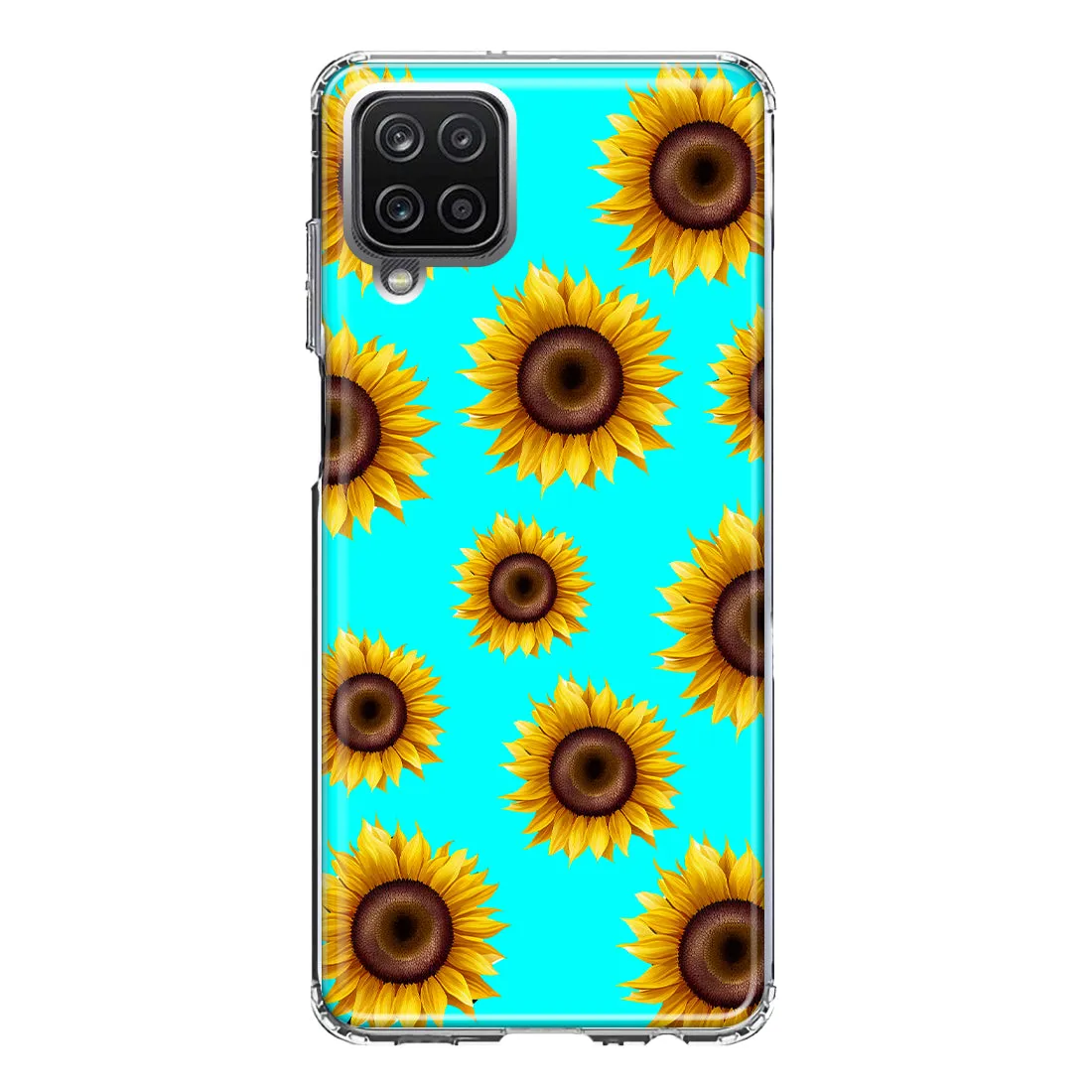 For Samsung Galaxy A22 5G Yellow Sunflowers Polkadot on Turquoise Teal Double Layer Phone Case Cover