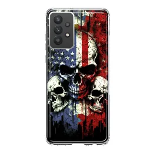 For Samsung Galaxy A32 American USA Flag Skulls Blue Red Double Layer Phone Case Cover