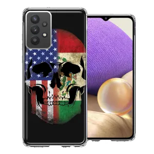 For Samsung Galaxy A32 US Mexico Flag Skull Double Layer Phone Case Cover