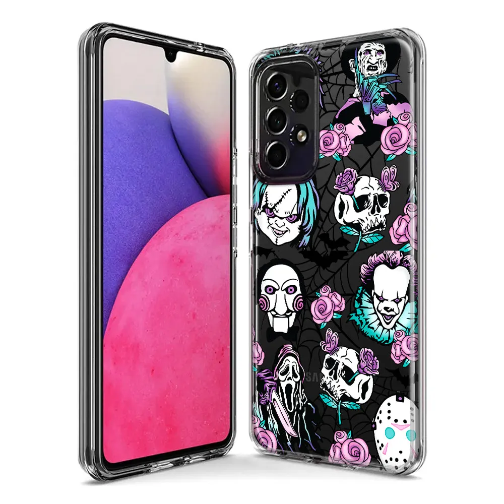 For Samsung Galaxy A51 Roses Halloween Spooky Horror Characters Spider Web Design Hybrid Protective Phone Case Cover