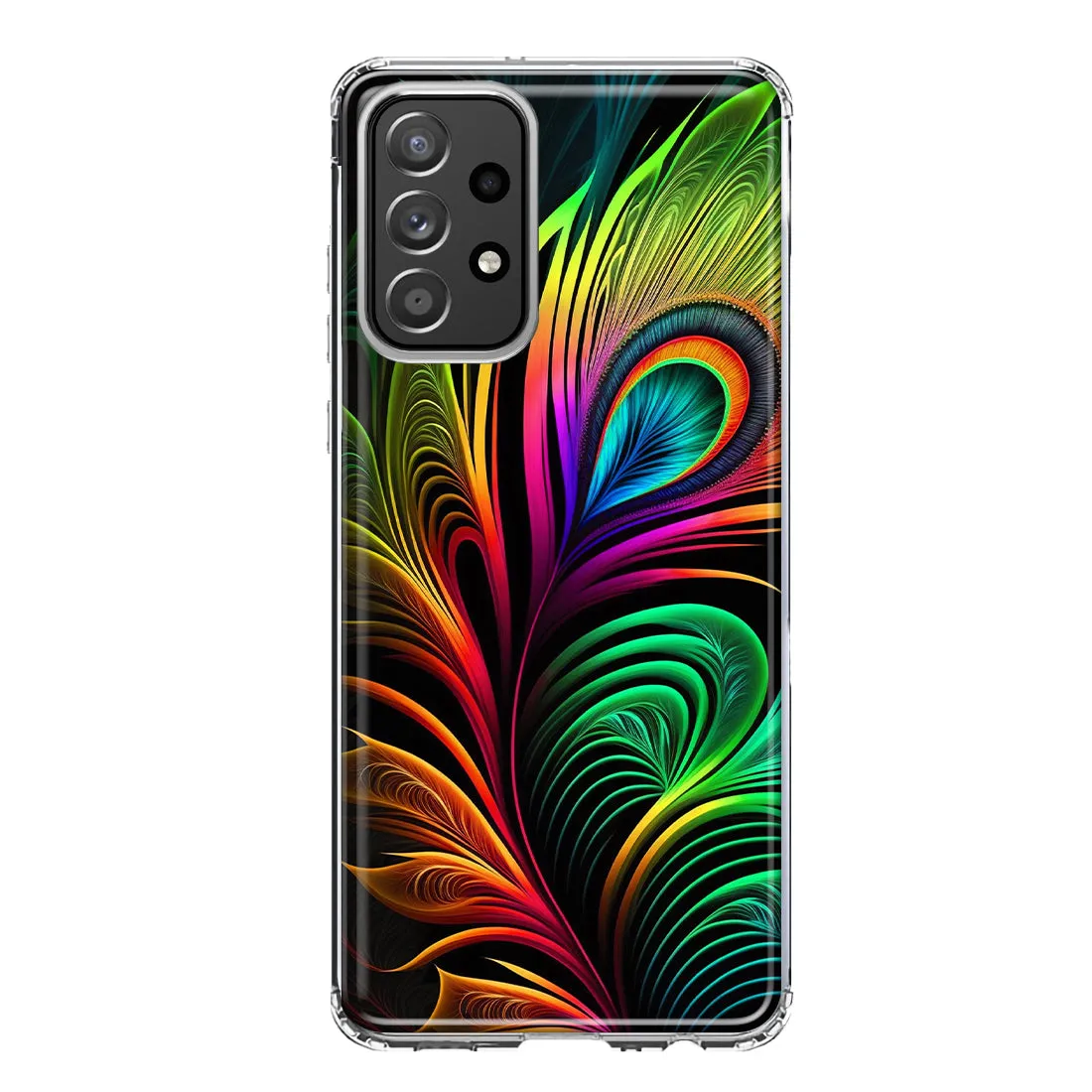 For Samsung Galaxy A52 Neon Rainbow Glow Peacock Feather Hybrid Protective Phone Case Cover