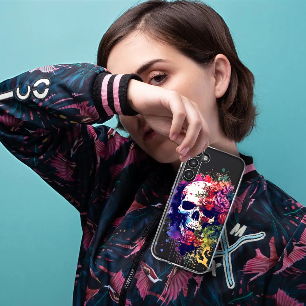 For Samsung Galaxy A71 4G Fantasy Skull Red Purple Roses Design Hybrid Protective Phone Case Cover
