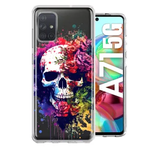 For Samsung Galaxy A71 4G Fantasy Skull Red Purple Roses Design Hybrid Protective Phone Case Cover