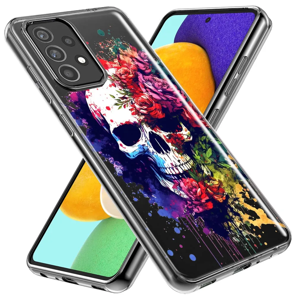 For Samsung Galaxy A71 4G Fantasy Skull Red Purple Roses Design Hybrid Protective Phone Case Cover