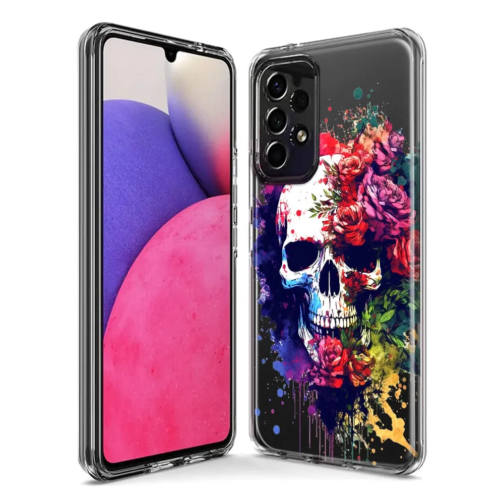 For Samsung Galaxy A71 4G Fantasy Skull Red Purple Roses Design Hybrid Protective Phone Case Cover